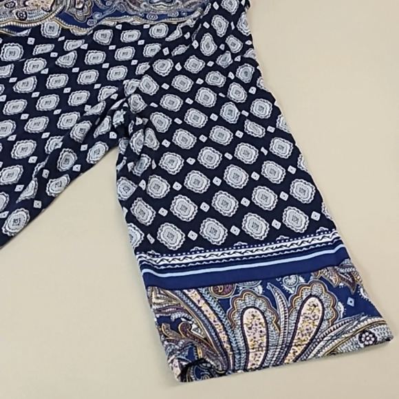 CHICO'S TUNIC, LAGENLOOK, BOHO, PRINT WITH BORDER, 3/4 BELL SLEEVE, V-NECK, - Picture 6 of 9